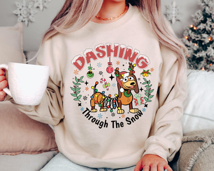Dashing through The Snow Slink Dog Christmas Shirt