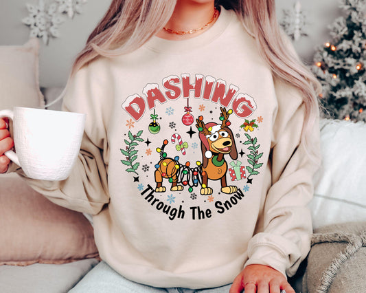 Dashing through The Snow Slink Dog Christmas Shirt