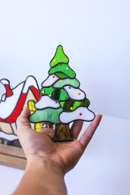 Stained Glass Christmas Village Set