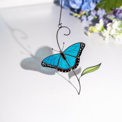 Blue moprho Butterfly stained glass window hangings