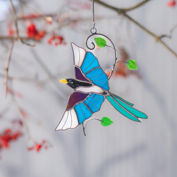 Magpie stained glass window hangings