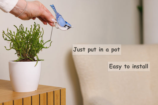 Stained glass Blue Jay Bird Suncatcher