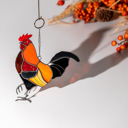 Stained glass rooster wall hanging