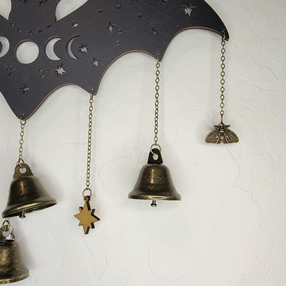 Bat Witch Bells wood wall decor hanging