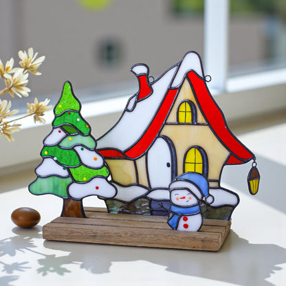 Stained Glass Christmas Village Set