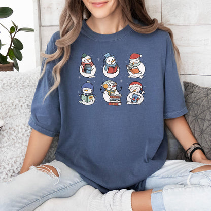 Snowman Reading Book Shirt