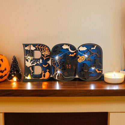 Halloween BOO Sign with LED Lights