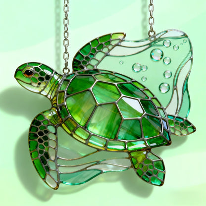 Handcrafted Sea Turtle Stained Glass Suncatcher