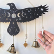 Raven Witch Bells, wood wall decor hanging