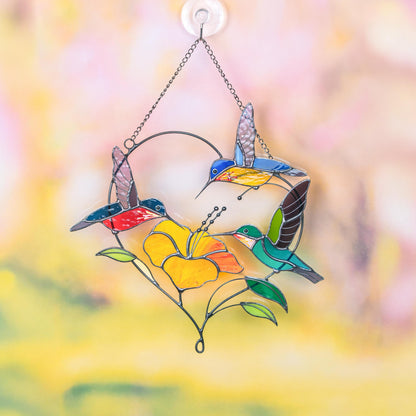 Stained glass hummingbird suncatcher