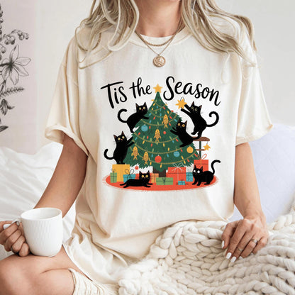 Comfort Colors® Christmas Tree and Cat Shirt