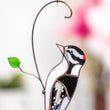 Downy woodpecker stained glass window hangings