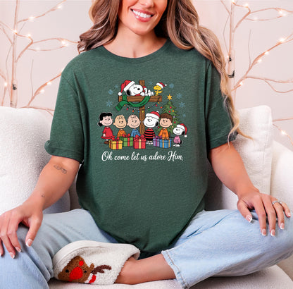Snoopy Christmas T-Shirt: Charlie Brown, Oh Come Let Us Adore Him