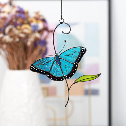 Blue moprho Butterfly stained glass window hangings