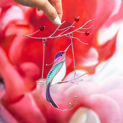 Hummingbird stained glass bird suncatcher