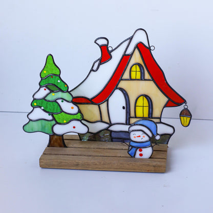 Stained Glass Christmas Village Set