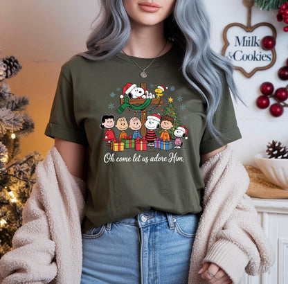 Snoopy Christmas T-Shirt: Charlie Brown, Oh Come Let Us Adore Him