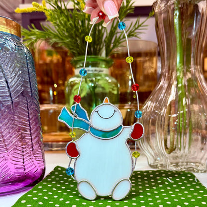 Stained Glass Snowman Christmas Tree Ornament