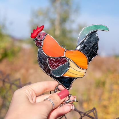 Stained glass rooster wall hanging