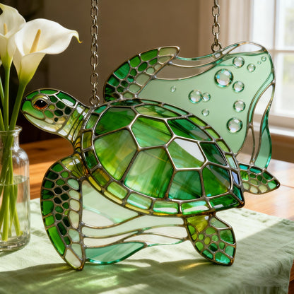 Handcrafted Sea Turtle Stained Glass Suncatcher