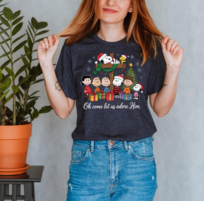 Snoopy Christmas T-Shirt: Charlie Brown, Oh Come Let Us Adore Him