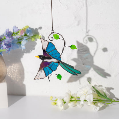 Magpie stained glass window hangings