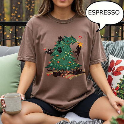 Comfort Colors Christmas Tree And Cat T-Shirt