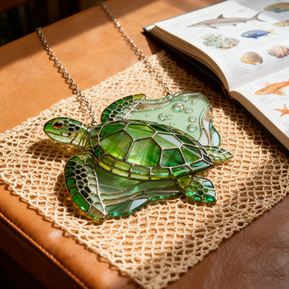 Handcrafted Sea Turtle Stained Glass Suncatcher