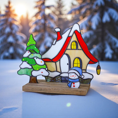 Stained Glass Christmas Village Set