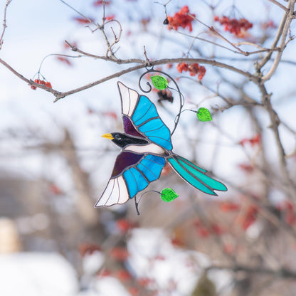 Magpie stained glass window hangings