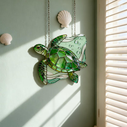Handcrafted Sea Turtle Stained Glass Suncatcher