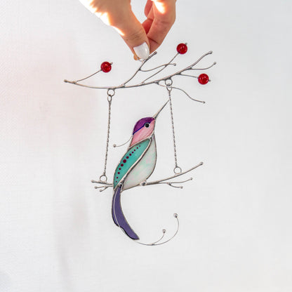 Hummingbird stained glass bird suncatcher