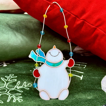 Stained Glass Snowman Christmas Tree Ornament