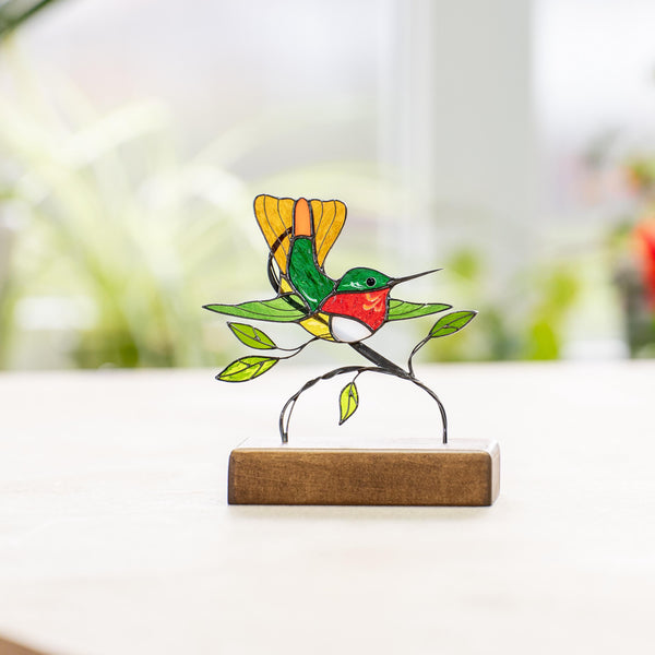 Custom stained glass hummingbird panel