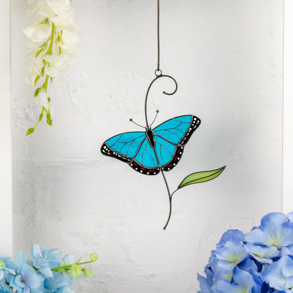 Blue moprho Butterfly stained glass window hangings