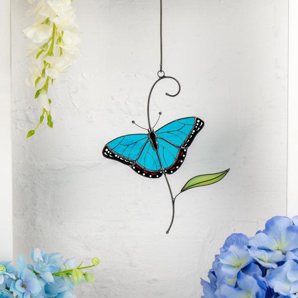 Blue moprho Butterfly stained glass window hangings