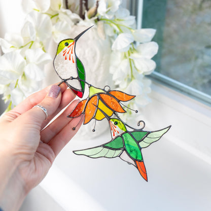 Custom stained glass hummingbird suncatcher