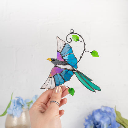 Magpie stained glass window hangings