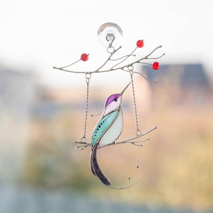 Hummingbird stained glass bird suncatcher