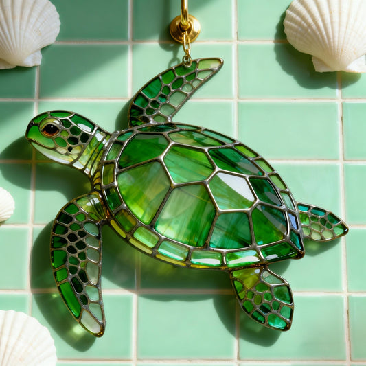 Handcrafted Sea Turtle Stained Glass Suncatcher