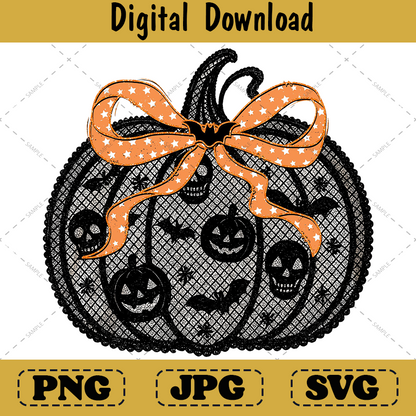 Black Lace Pumpkin Halloween Png, Coquette Girly Fall Design