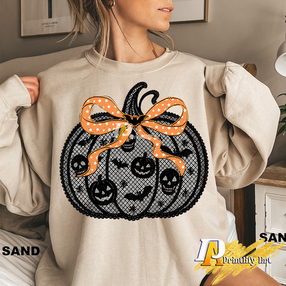 Black Lace Pumpkin Halloween Png, Coquette Girly Fall Design