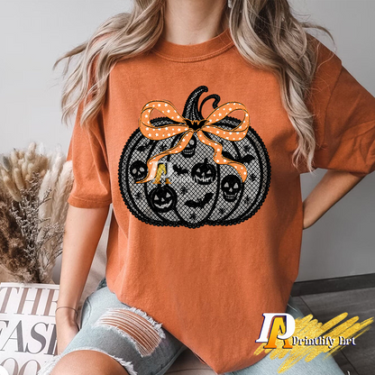 Black Lace Pumpkin Halloween Png, Coquette Girly Fall Design
