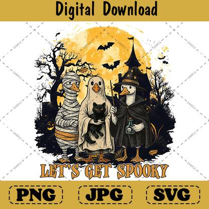 Boo Ghost Goose png, Halloween Skeleton Pumpkin Shirt Design