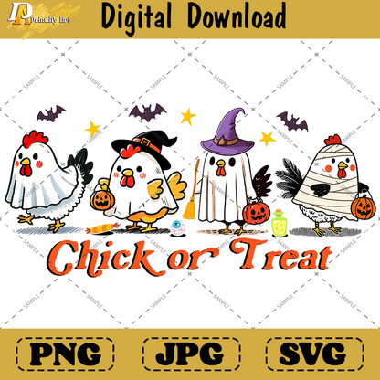 Chick Or Treat png, Funny Halloween Chicken Ghost Sublimation
