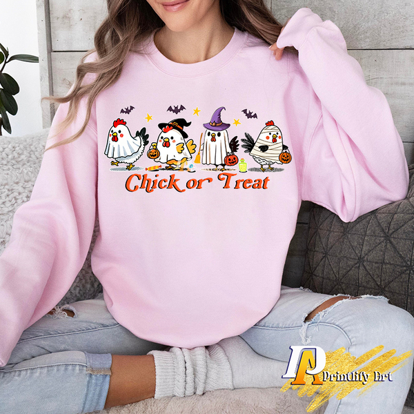 Chick Or Treat png, Funny Halloween Chicken Ghost Sublimation