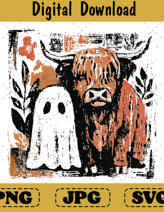 Cute Highland Cow Ghost png, Spooky Season Sublimation Design