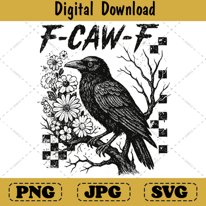 Crow Raven Halloween Png, Funny Gothic Floral Checkered Spooky Design