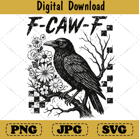 Crow Raven Halloween Png, Funny Gothic Floral Checkered Spooky Design