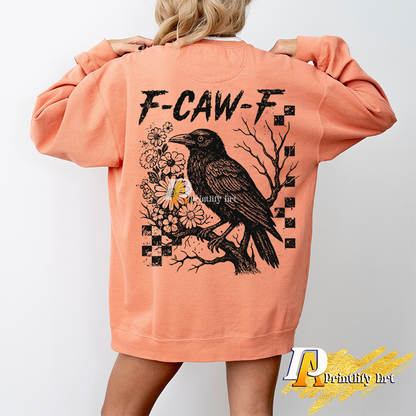 Crow Raven Halloween Png, Funny Gothic Floral Checkered Spooky Design